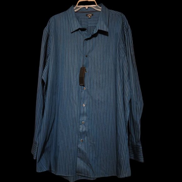 NWT APT.9 Big & Tall Striped Button-Down Shirt 3XLT 100% Cotton Green Black - Picture 1 of 7